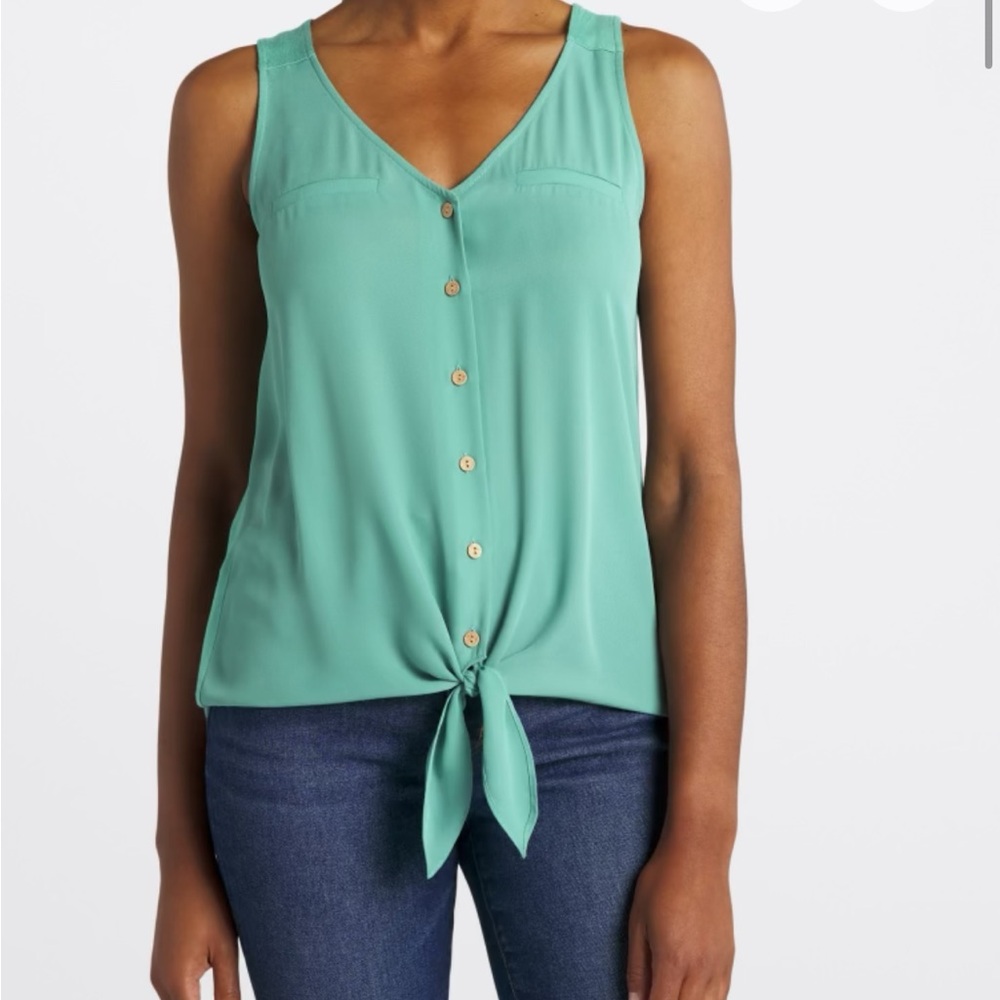 Fortune & Ivy Bendry Buttoned Tie Front Tank Top from Stitchfix